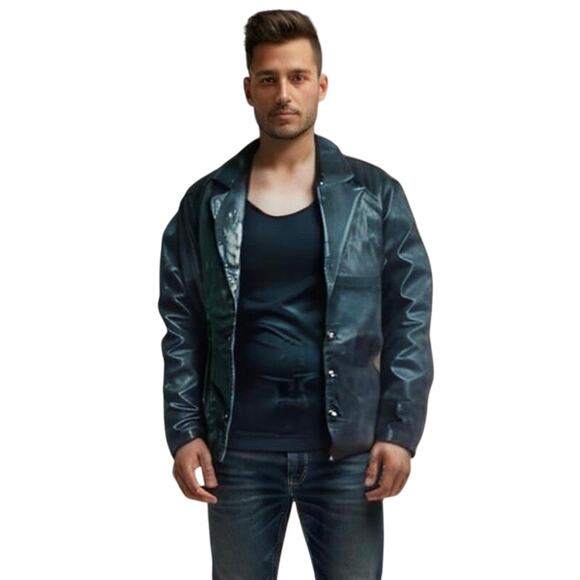 Wilsons Leather Vintage Black Reptile Snake Print Leather Jacket Mens Medium - Picture 1 of 14